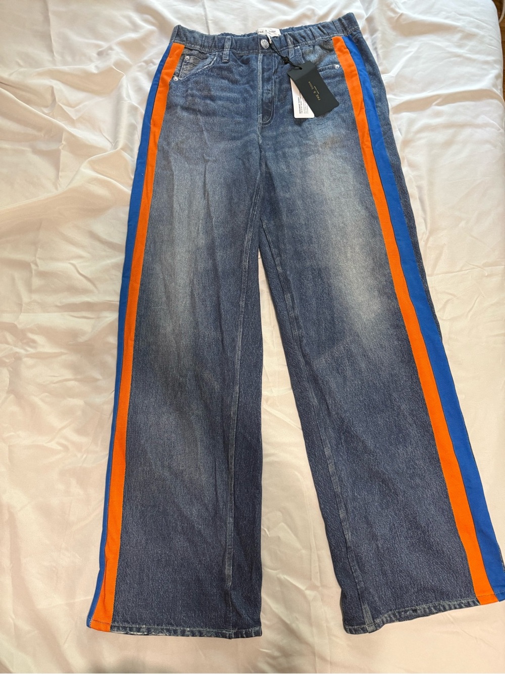 rag & bone Orange and Blue Miramar Terry Track Pant pull on jeans - Picture 2 of 5